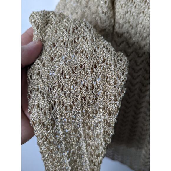 Vintage 80's Maren Gold Metallic Crochet V Neck Cardigan with Faux Two Piece - Picture 6 of 8